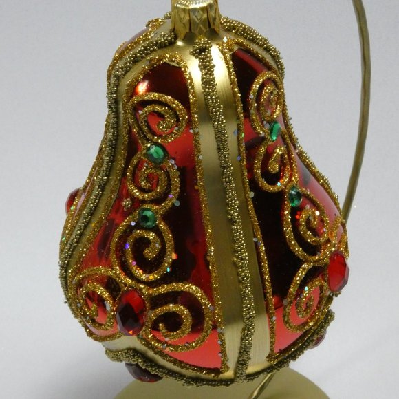 CHRISTMAS BELL Ornament RED 4-Inch Hand Made And Decorated Glass From Poland - Picture 3 of 7